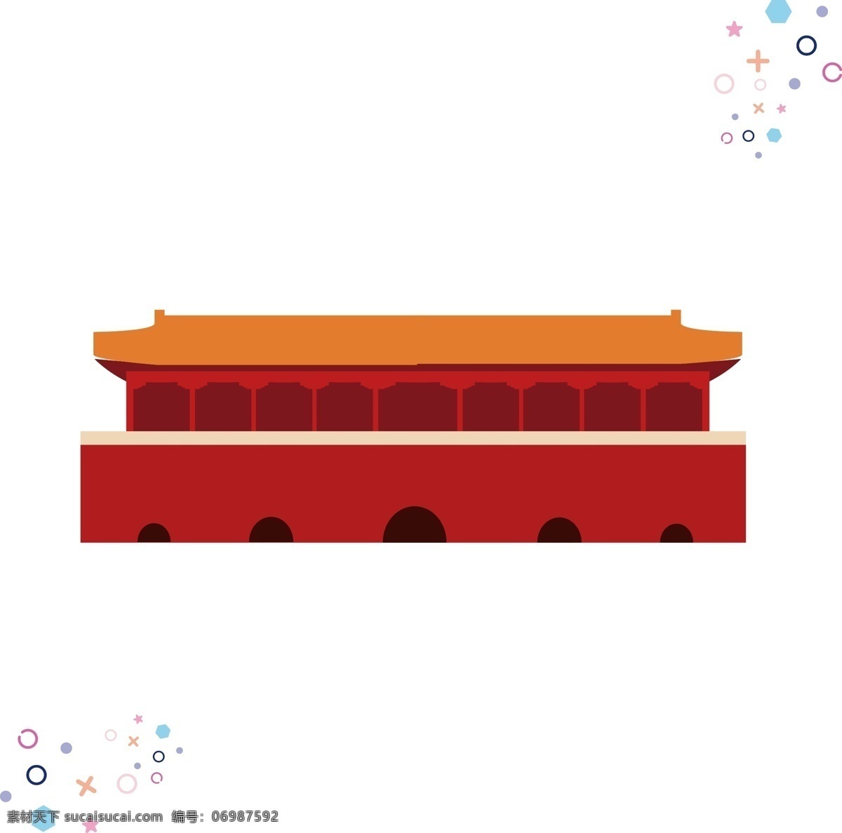 中国 古代建筑 矢量 手绘 元素 背景 套 图 古代 建筑