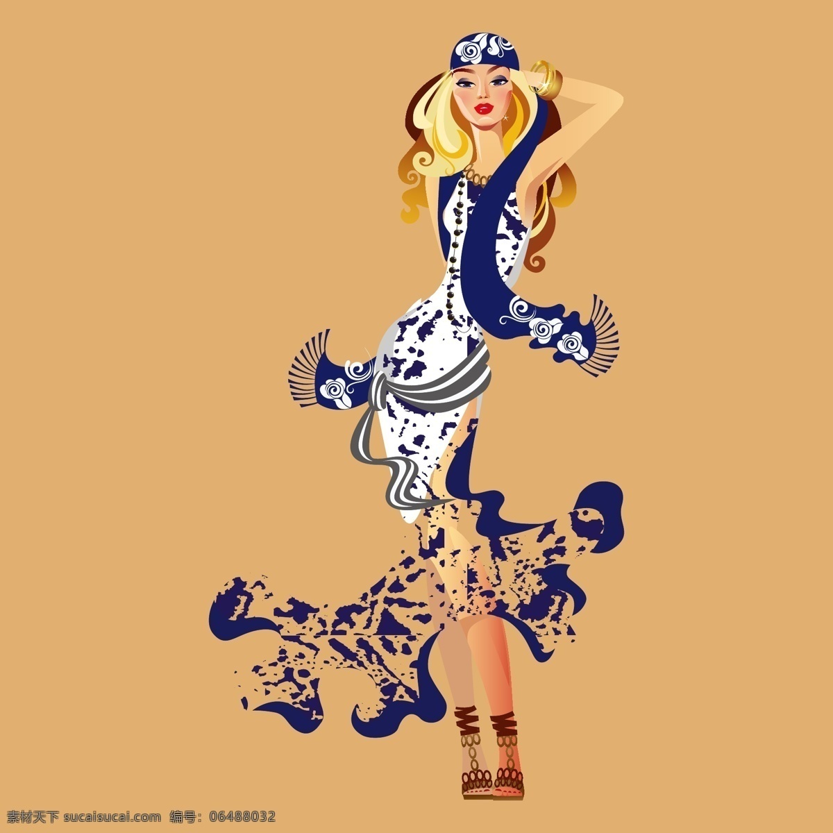 印花 矢量图 服装图案 女人 泼墨效果 人物 时尚女人 印花矢量图 面料图库 服装设计 图案花型