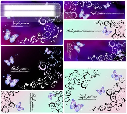 紫色 潮流 背景 蝴蝶 花边 线条 矢量图 花纹花边