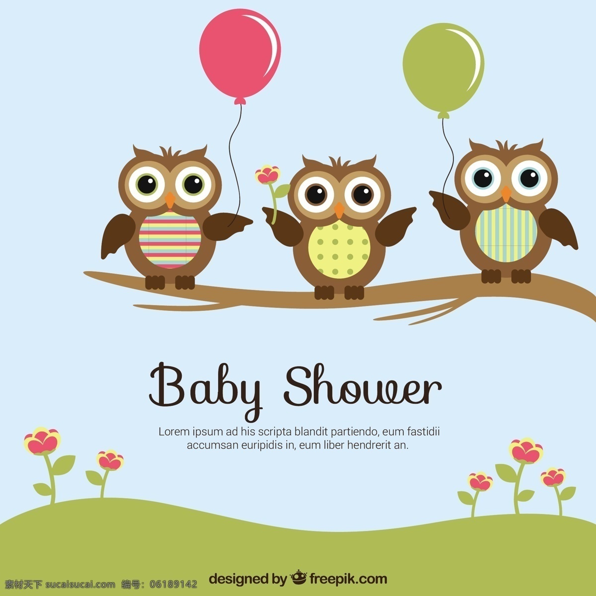 婴儿 洗澡 卡 模板 宝贝 沐浴 动物 猫头鹰 可爱 庆典 淋浴 庆祝 新生儿 出生