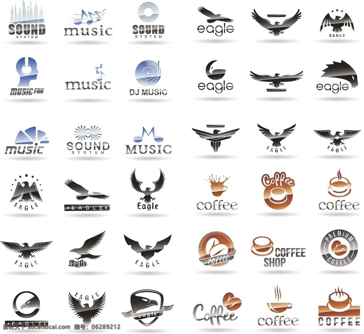 企业logo 老鹰 音乐logo 咖啡logo 飞翔logo music sound eagle coffee shop 矢量图 logo logo设计