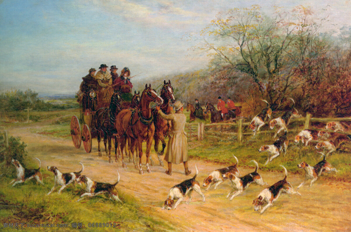 猎犬 风景 狗 绘画书法 马车 人物 世界名画 文化艺术 西洋油画 家居装饰素材