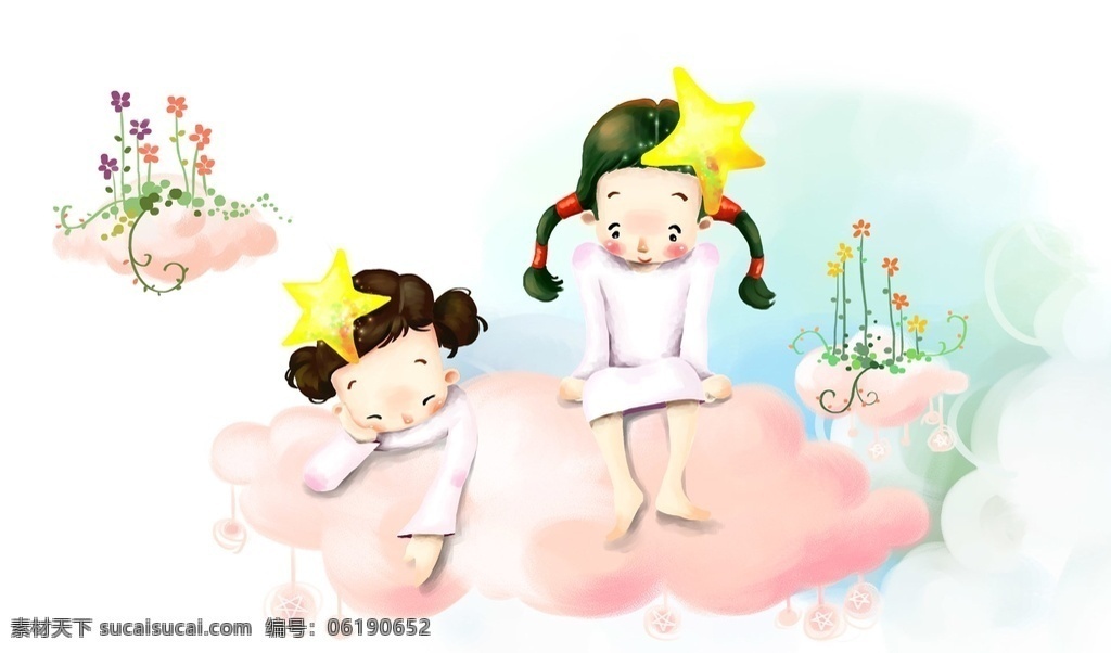 插图图片 卡通 云朵 五角星 小朋友 手绘