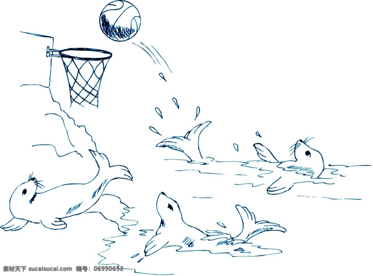 海豹 篮球 密封 玩 海豹打篮球 矢量图 其他矢量图