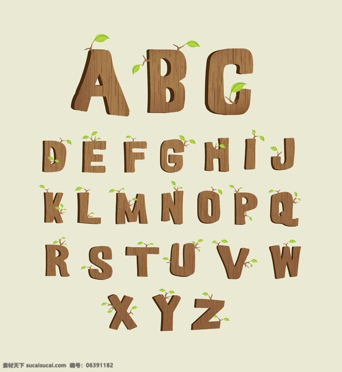 艺术字体设计 木纹 树叶 字体 字体设计 艺术字体 矢量字体 英文字母 字母设计 英文字体 矢量素材 书画文字 文化艺术 白色