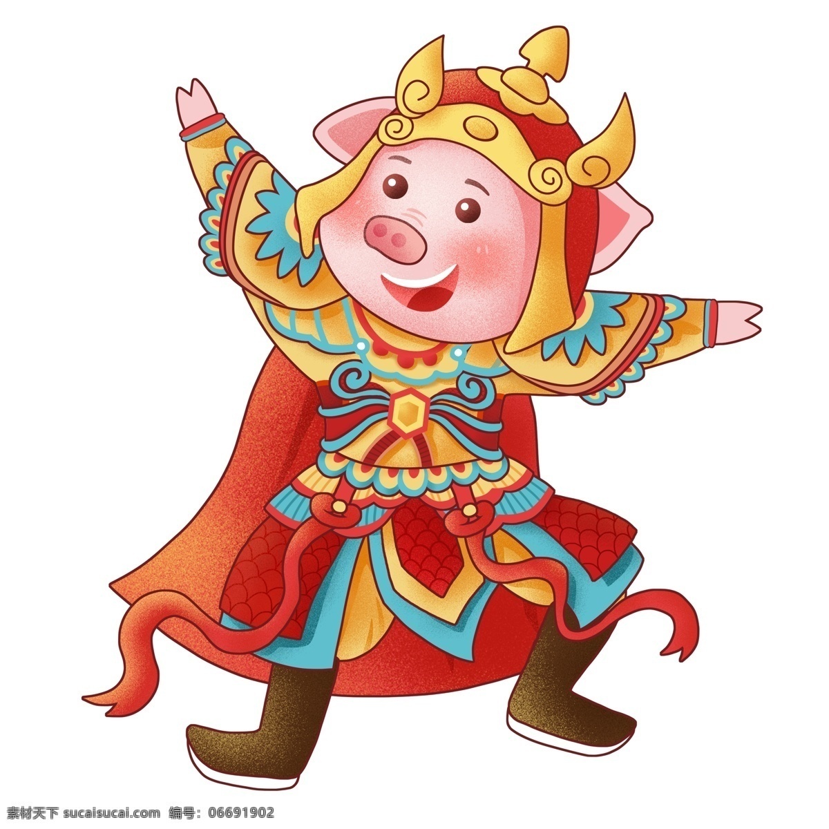 彩绘 只 小 猪 中国 风 中国风 插画 新春 小猪 猪猪 卡通小猪形象 猪年元素 喜庆
