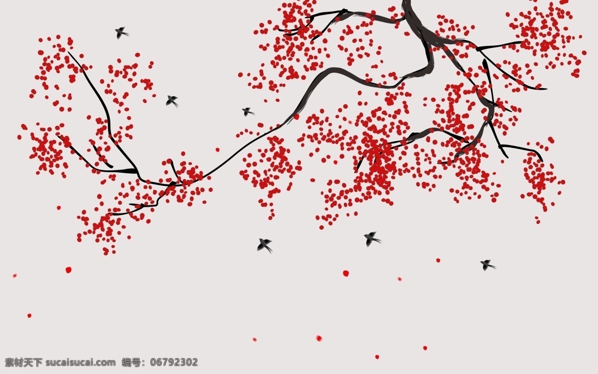 水墨 梅花山 水 电视 背景 墙 背景墙 墙纸 壁画 无框画 国画 手绘 中国风 新中式 古典 典雅 复古 梅花 红梅 禅意 咏梅 山水 风景 树 新 中式 分层
