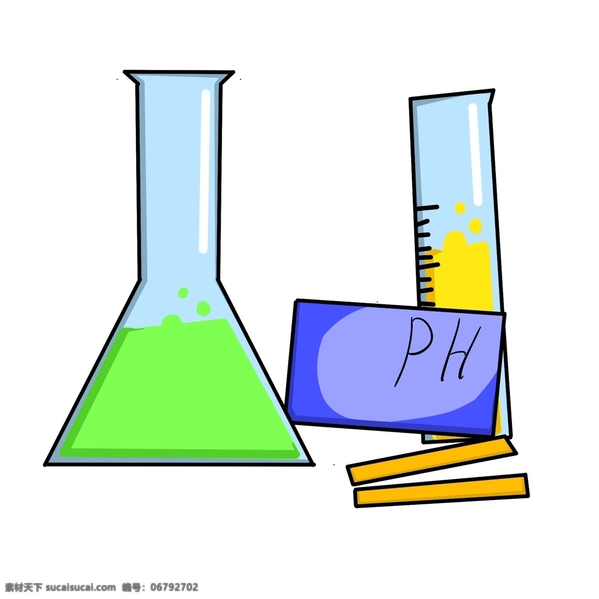 蓝色 ph 试纸 实验 插图 化学实验 实验液体 绿色液体 黄色液体 玻璃试管 立体试管 蓝色试纸 化学试纸