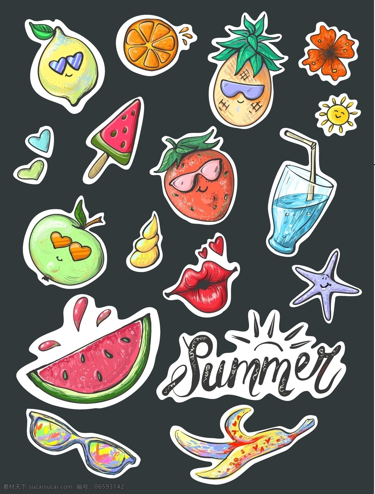 夏天元素 你好夏天 夏天设计 卡通动物生物 summer 卡通水果 草莓 彩色手绘 彩色西瓜 植物绿化手绘 冰激凌 冰淇淋手绘 太阳卡通 墨镜矢量 文化艺术 节日庆祝 卡通设计