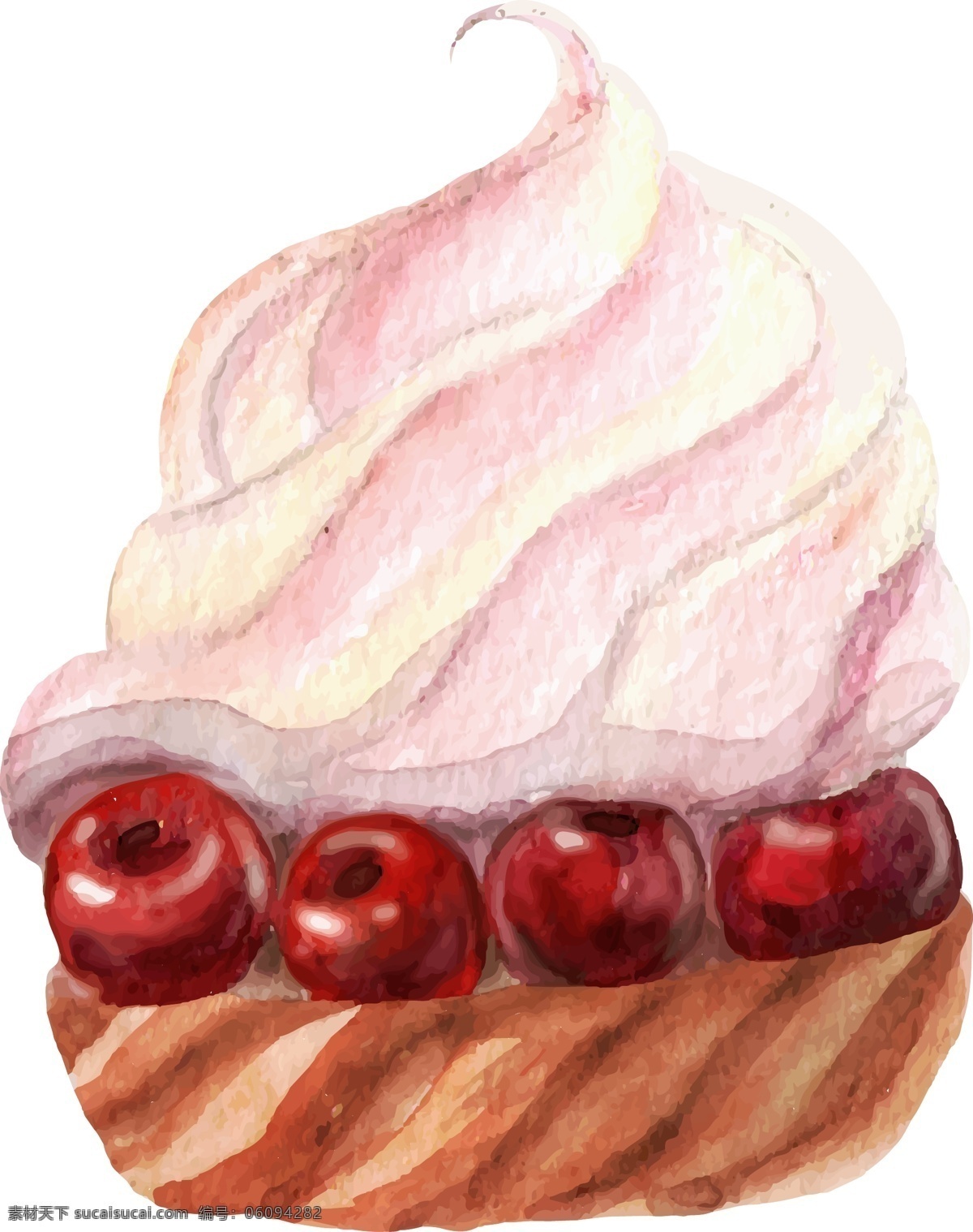 水彩 绘 美味 蛋糕 插画 甜品 水果 山楂 水彩绘