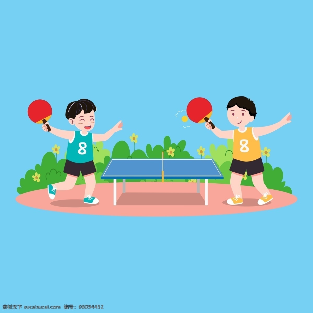 儿童 运动 乒乓 比赛 人物 元素 打乒乓