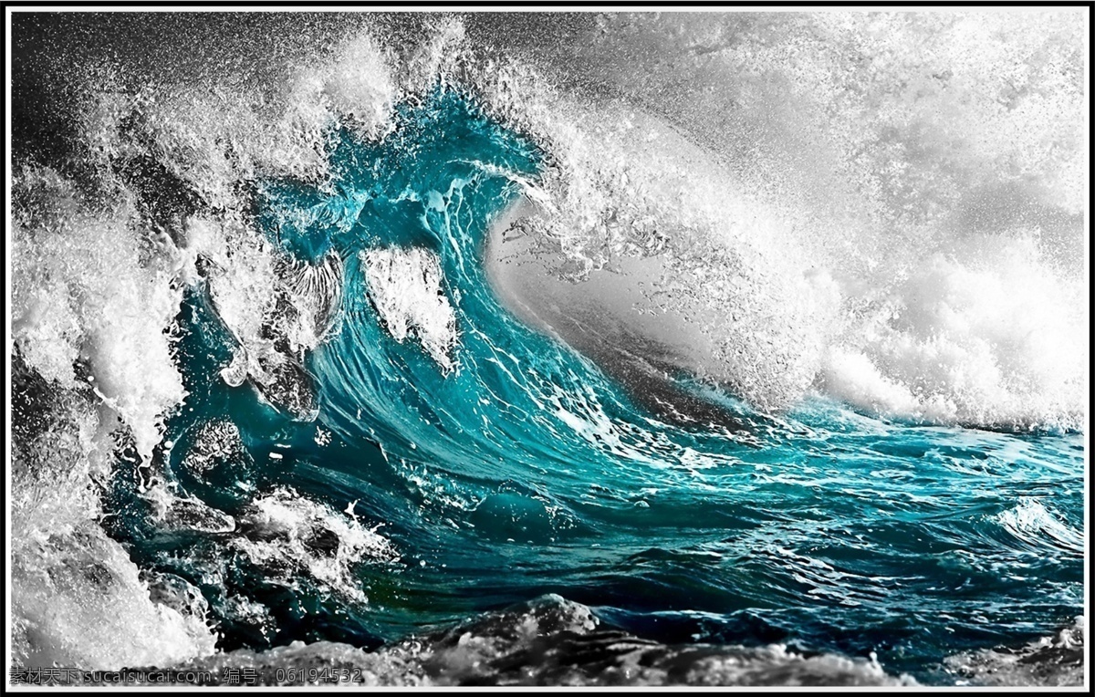海浪装饰画 海浪 装饰画 蓝色 简约 照片 三联 大海 超清 环境设计 无框画
