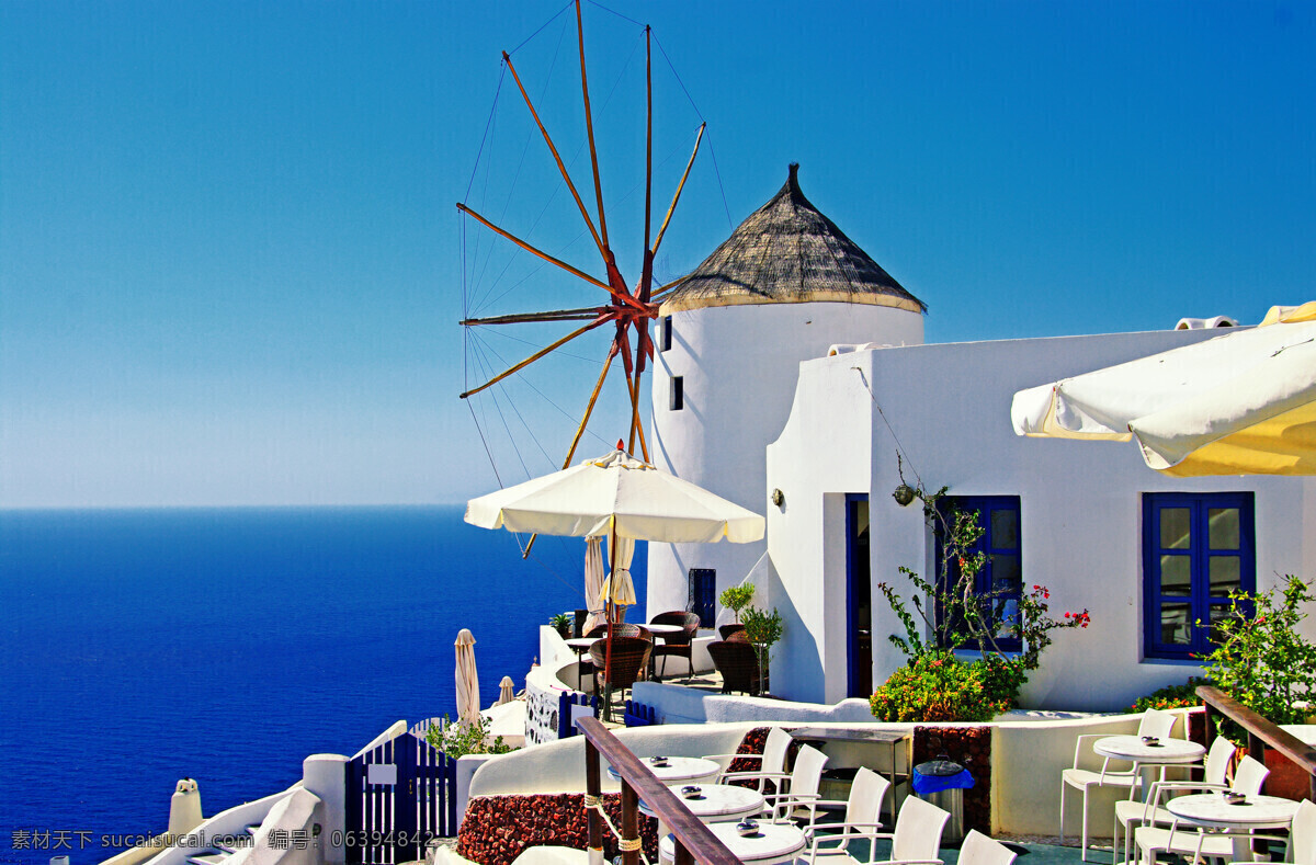 蓝色 大海 风车 圣托里尼风景 爱琴海风景 海岸城市风光 希腊旅游景点 国外建筑 旅游景区 国外旅游 自然风景 自然景观