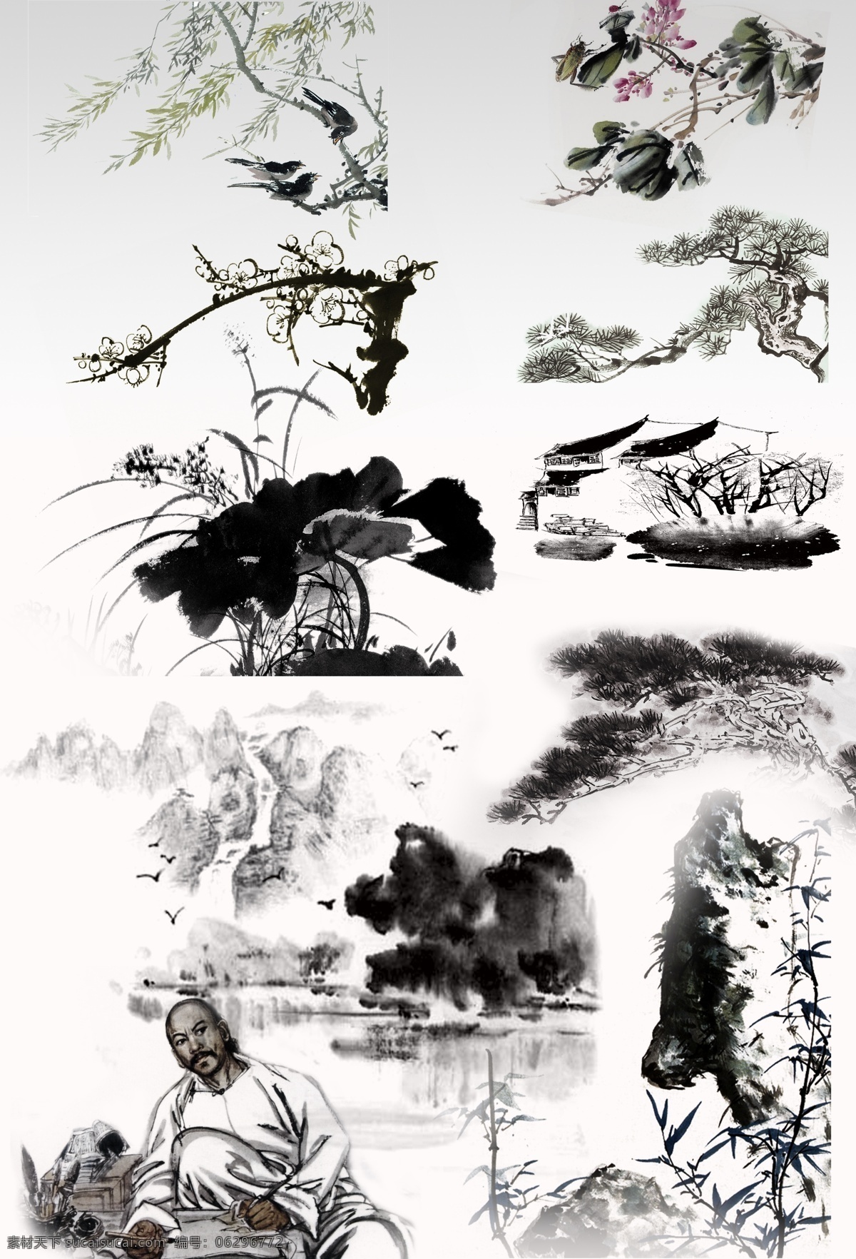 水墨画 山水 水墨风景 水墨画psd 水墨素材 汉文化 飞白素材 家居装饰素材 山水风景画