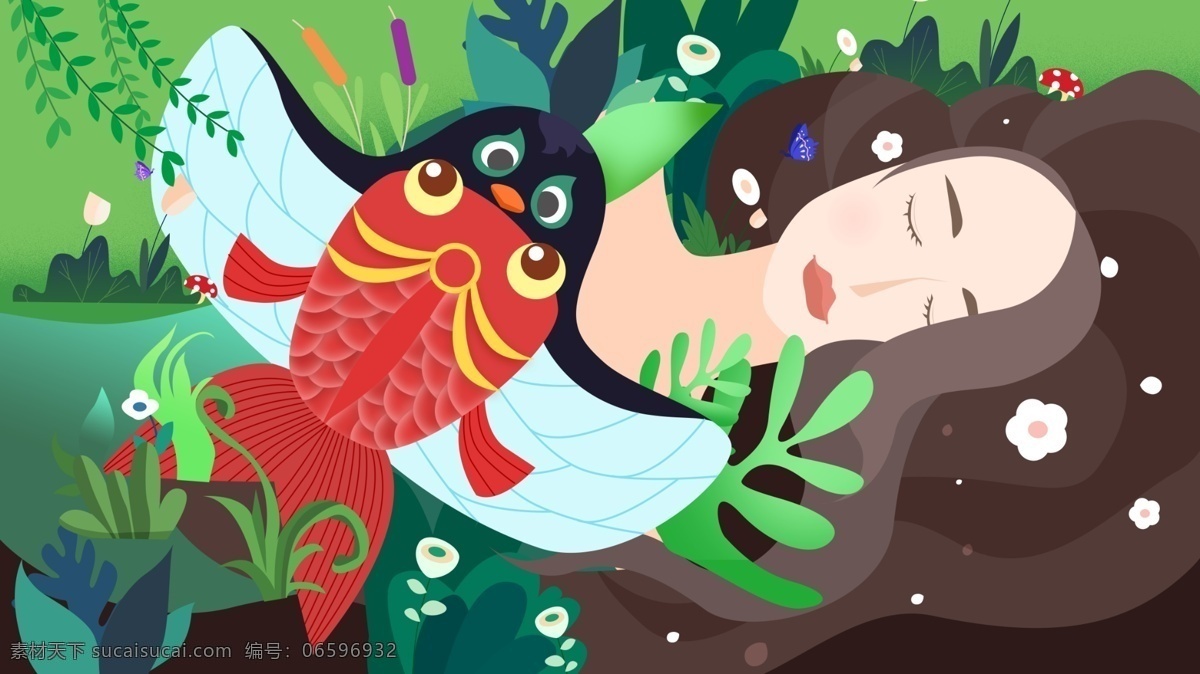 扁平化 小 清新 气韵 女神 春分 节日 节气 小清新 春季 风筝 植物 矢量插画 气韵女神 节日节气 二十四节气 睡美人 女人 朋友圈配图 品宣图 app启动页