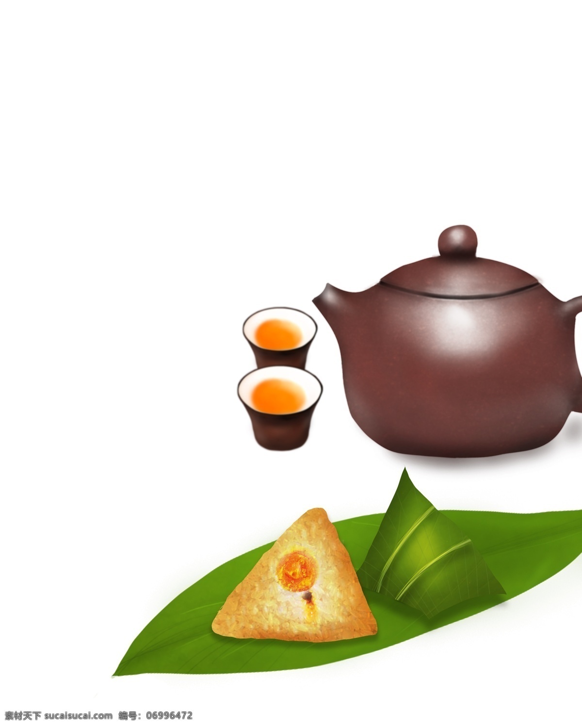 端午节 喝茶 吃 粽子 插画 紫砂壶 包粽子 吃粽子 肉粽 鸭蛋黄 甜粽 咸粽 竹叶 茶水 节日 茶杯