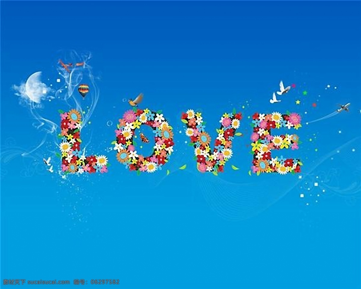 love 背景 蓝天 情人节 花的组合 节日素材 情人节七夕