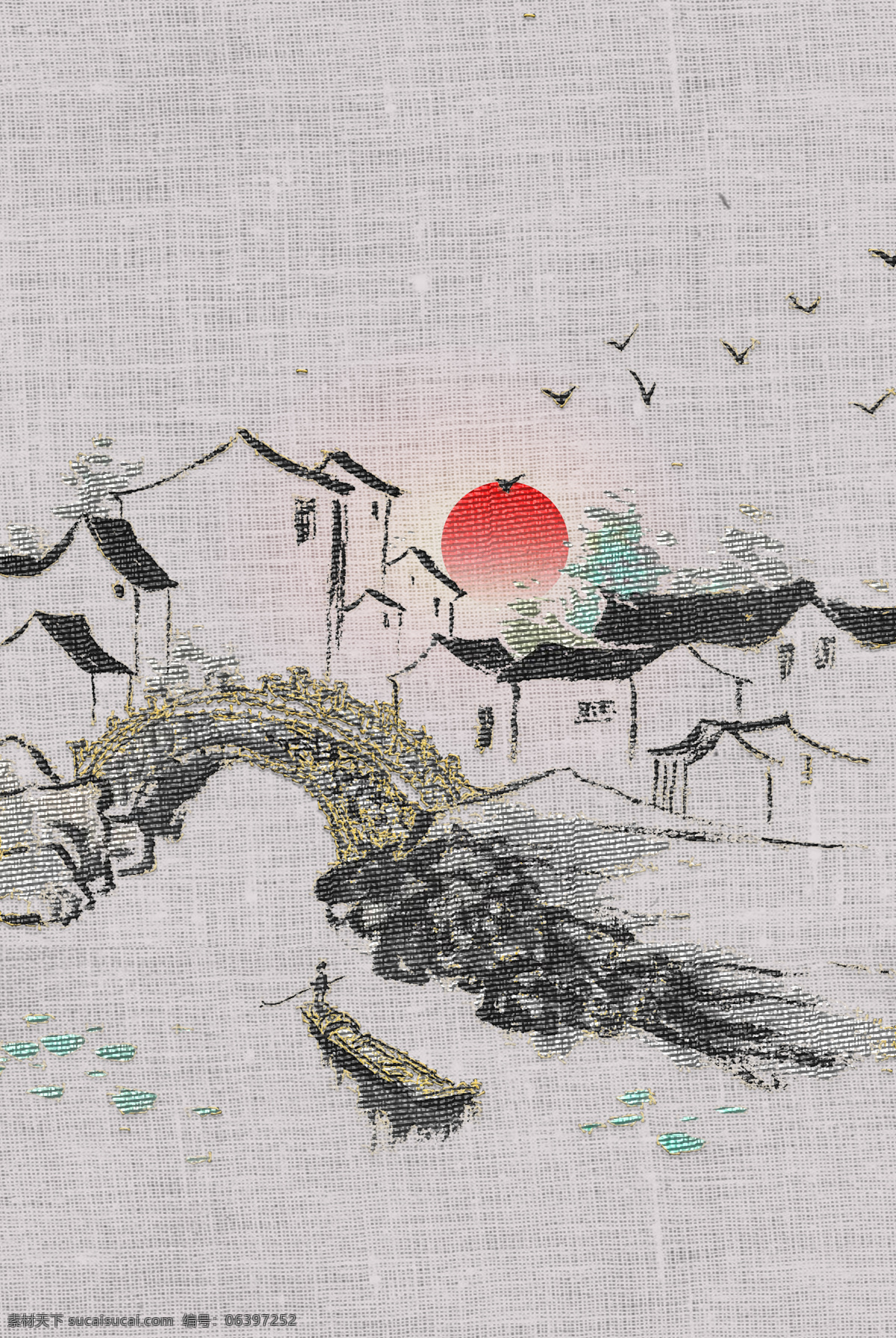 乡村 复古 刺绣 效果 背景 海报 素材图片 古风背景