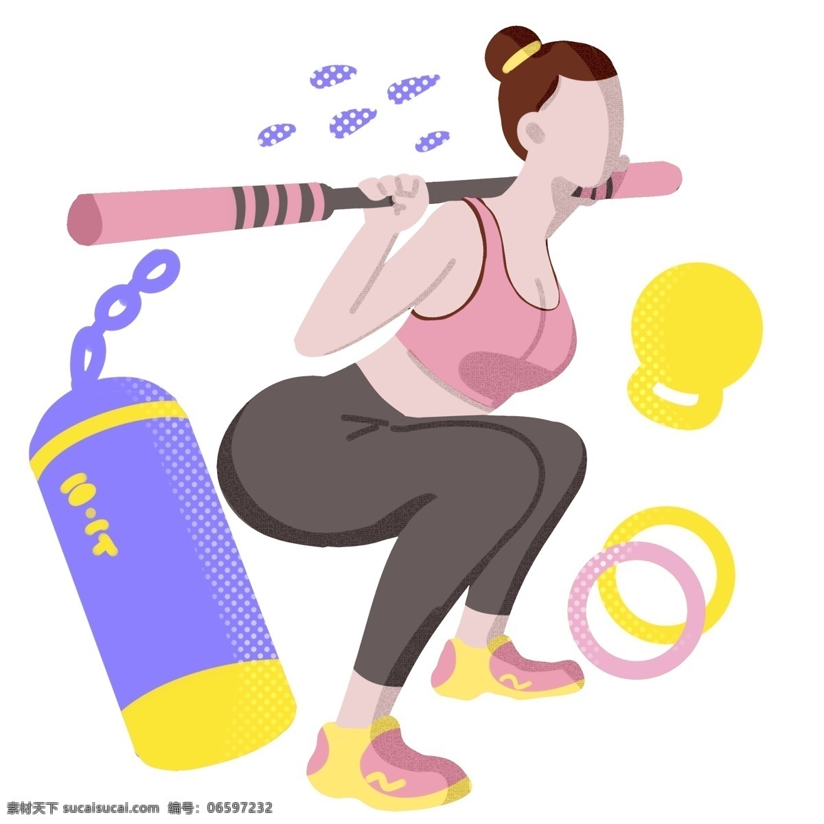 美 臀 运动 女孩 插画 美臀运动 健身用品 锻炼身体 健身器材 健身的女孩 蓝色沙袋 拳击运动 卡通插画