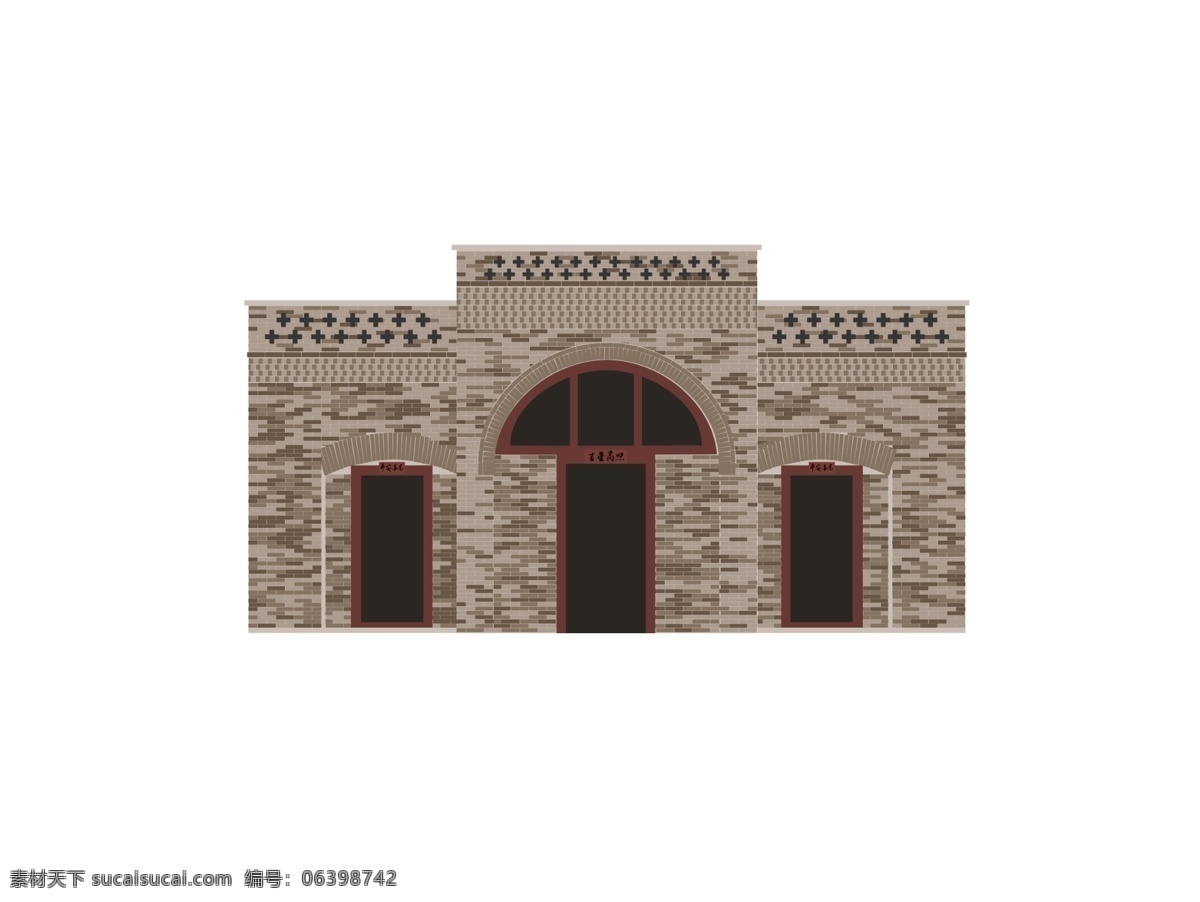 西北 窑洞 建筑 中国建筑 砖房 装饰图案 插画风