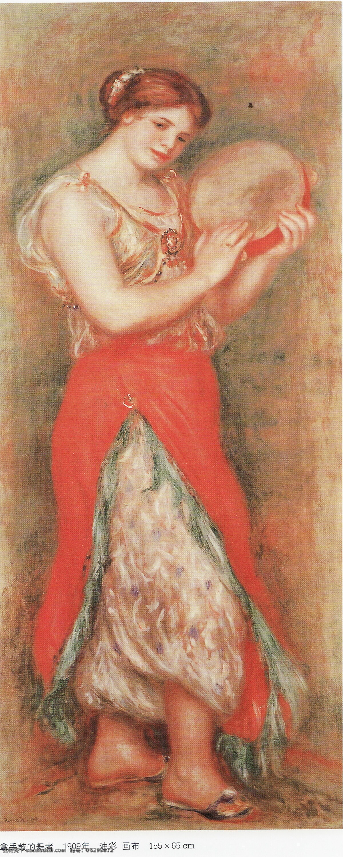 法国 妇女 绘画书法 美女 人物 人物油画 文化艺术 舞者 油画 雷诺阿 油画作品 大师作品 手鼓 当代 艺术家 作品 西方油画 家居装饰素材