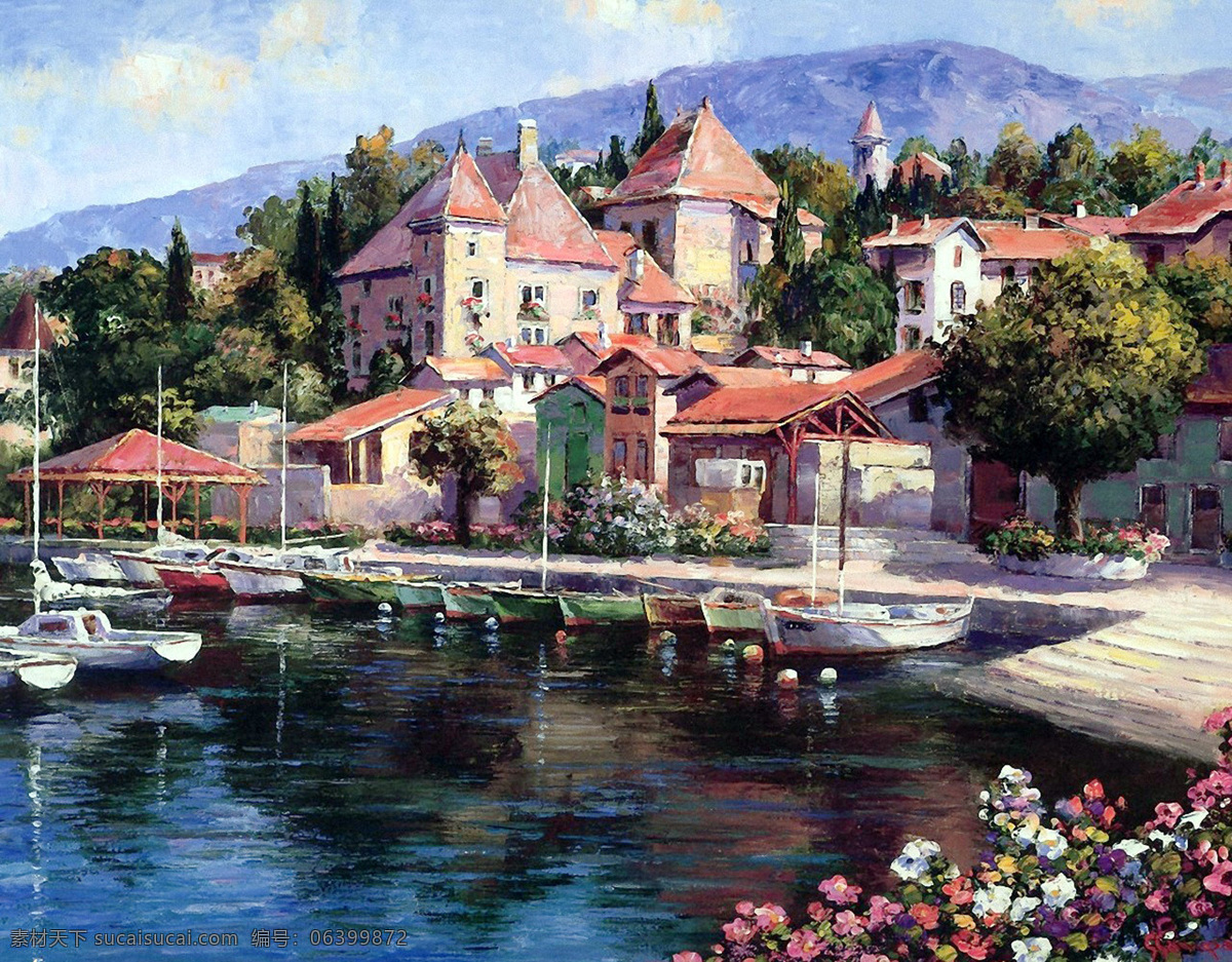 欧洲小镇 油画 绘画 艺术 欧洲 小镇 城镇 小城 风景 景色 绘画书法 文化艺术 美术绘画