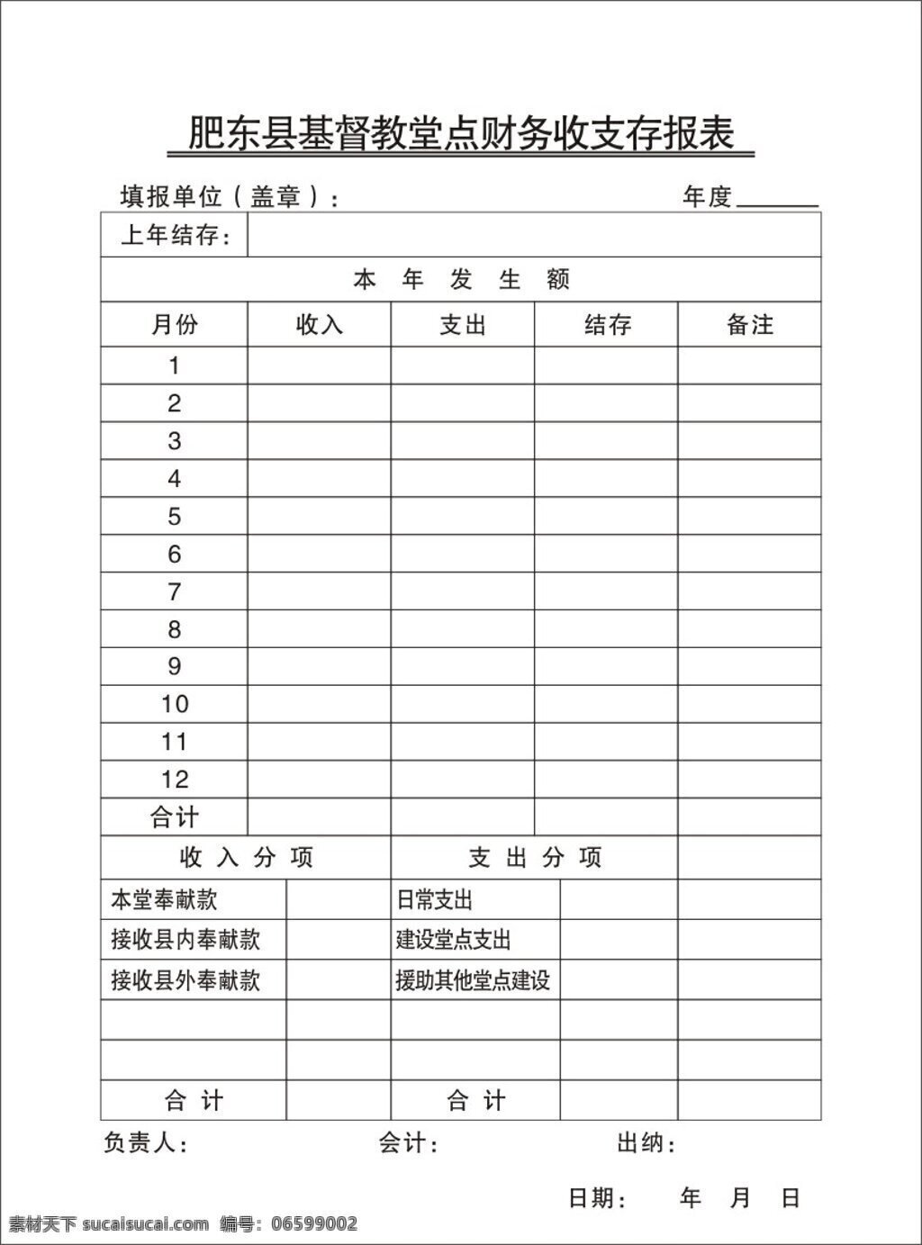 肥东县 基督教堂 点 财务 收支 存 报表 基督教 收支存报表 基督教报表 教会 基督教联单 白色