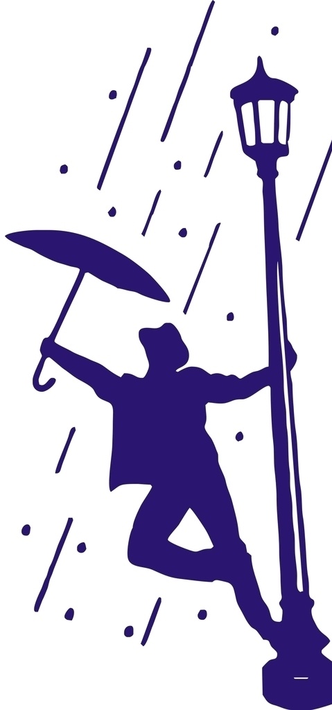 雨中舞者 雨中 下雨 矢量 文件 雨伞 灯柱 人物 版画 广告 宣传 矢量版画