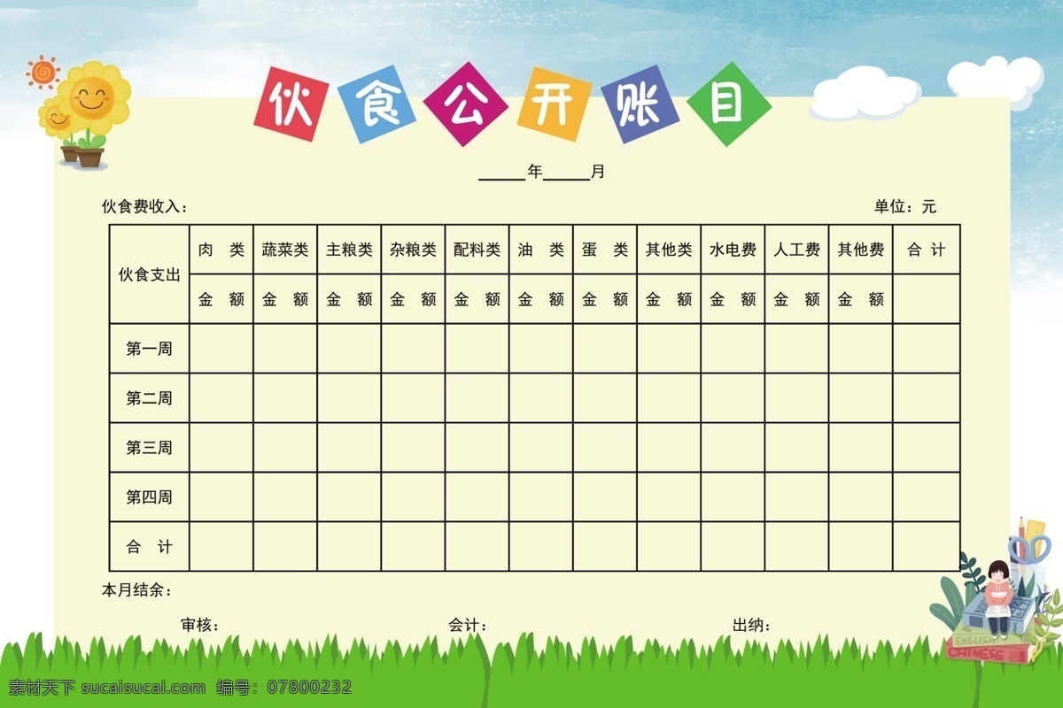 幼儿园 伙食 公开 账目 尺寸 文化艺术