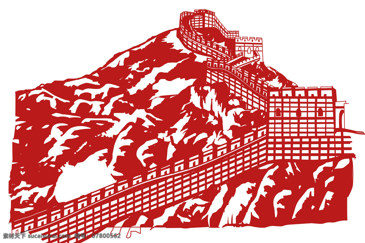 剪纸 文化 古建筑 红色 艺术 元素 传统 长城 碉堡 山脉 传统文化 文化艺术
