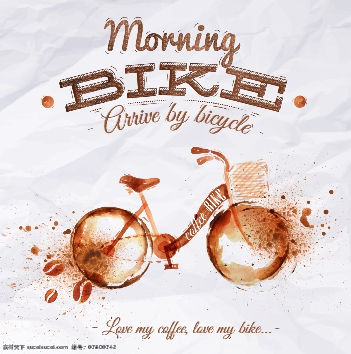 创意 咖啡渍 自行车 咖啡豆 矢量图 其他矢量图
