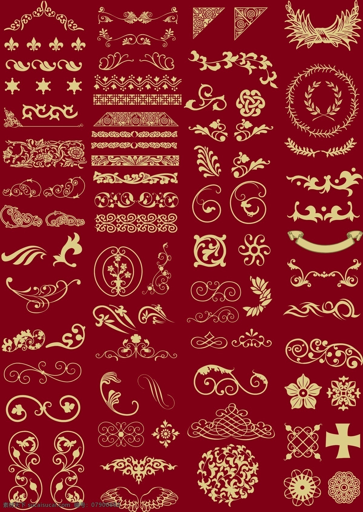 金色边框底纹 花纹 花瓣 红色