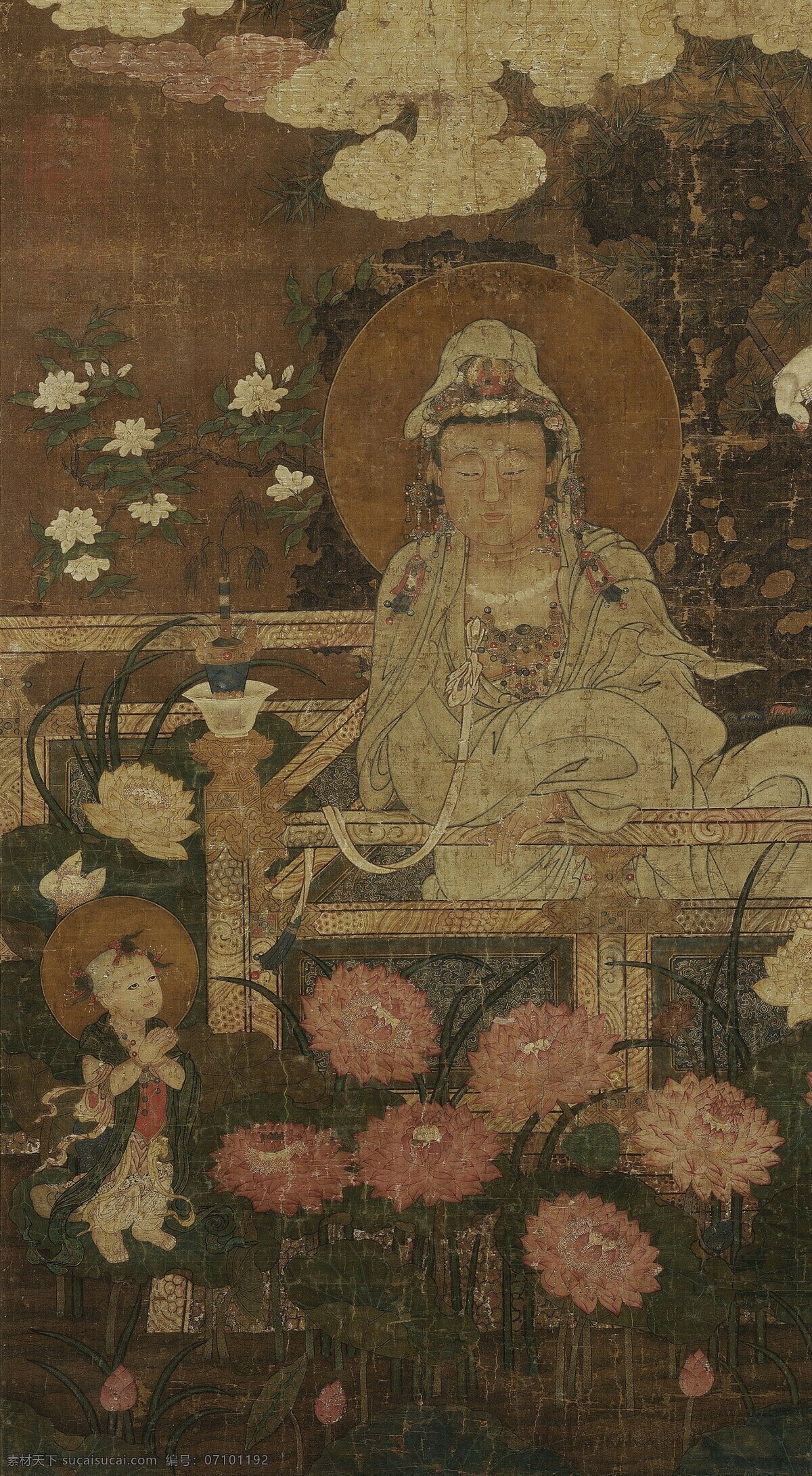 莲池观音图 莲池观音 佛教 宗教 观世音菩萨 绘画 文化艺术 宗教信仰