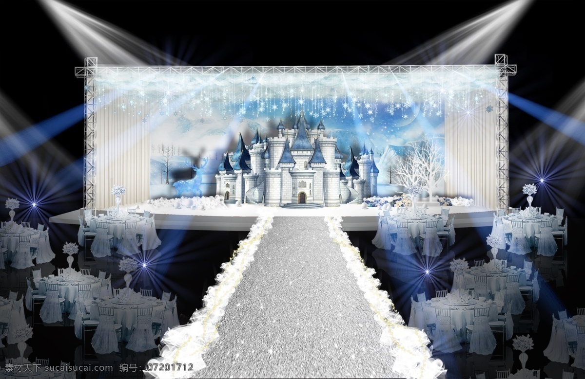 蓝色 城堡 主 舞台 工装 效果图 冰雪 婚礼主舞台 大气简洁 工装效果图 装饰装修 蓝色城堡 室内设计