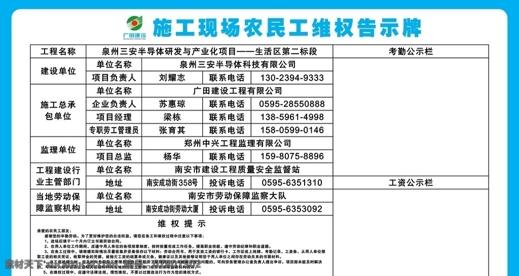 施工 现场 农民工 维权 告示牌 施工现场 维权告示牌 工地施工