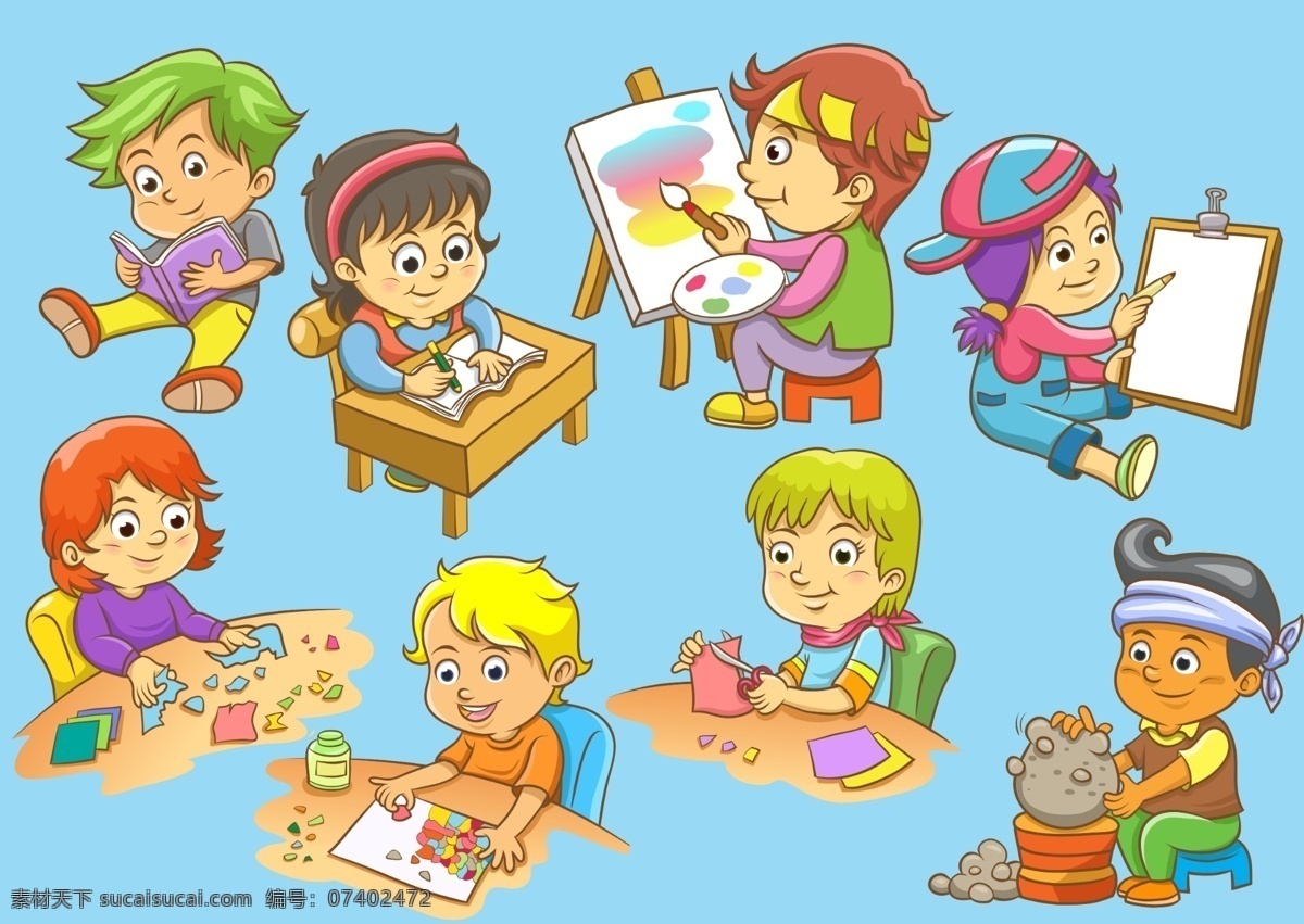 学习 儿童 学习的儿童 卡通孩子 画画 读书