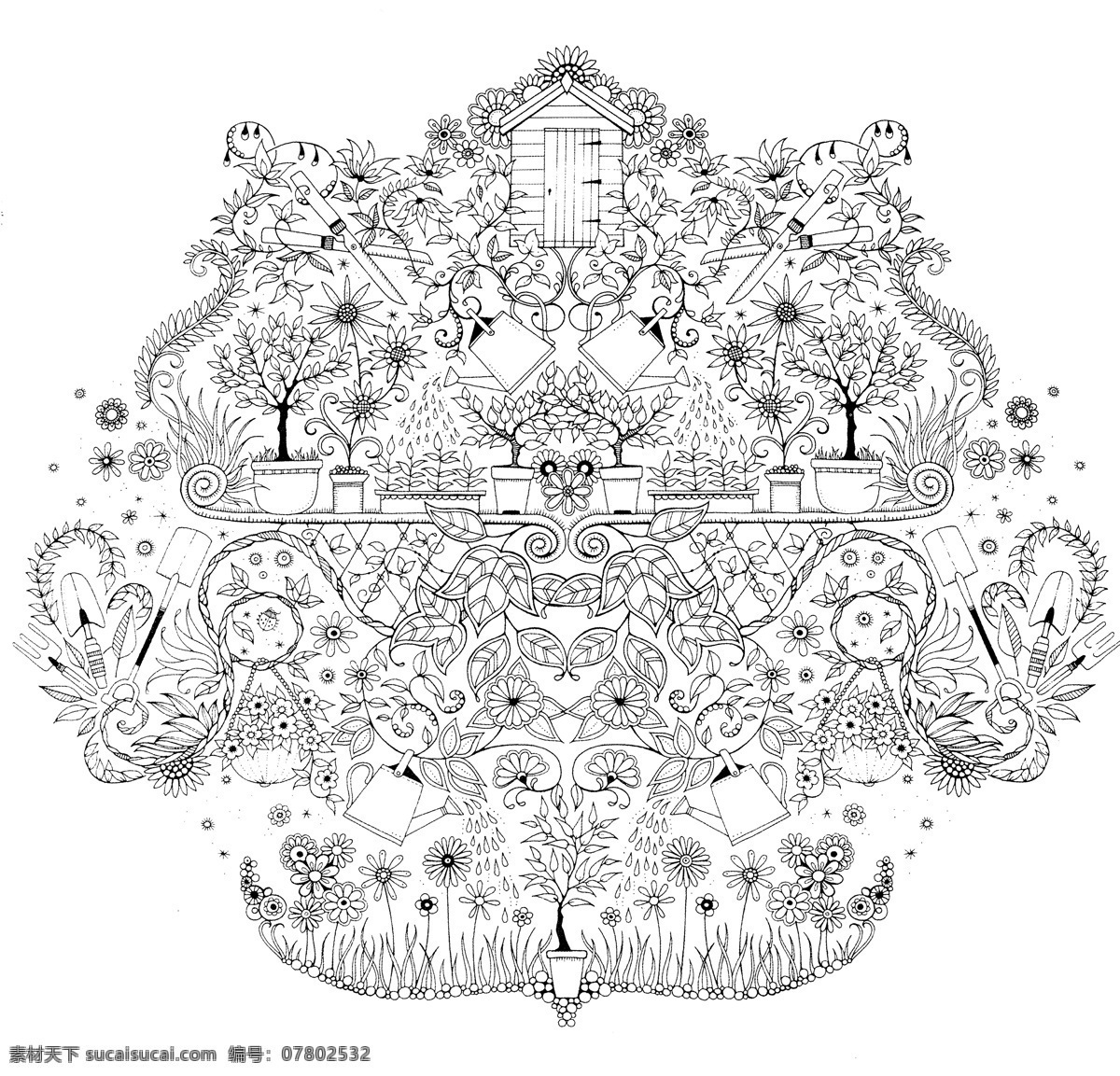 秘密花园 手绘 涂色 探索 奇境 绘本 秘密 树 奇幻 神奇 梦想 卡通 线描 填色 唯美 花朵 密集 田园 神密 文化艺术 绘画书法