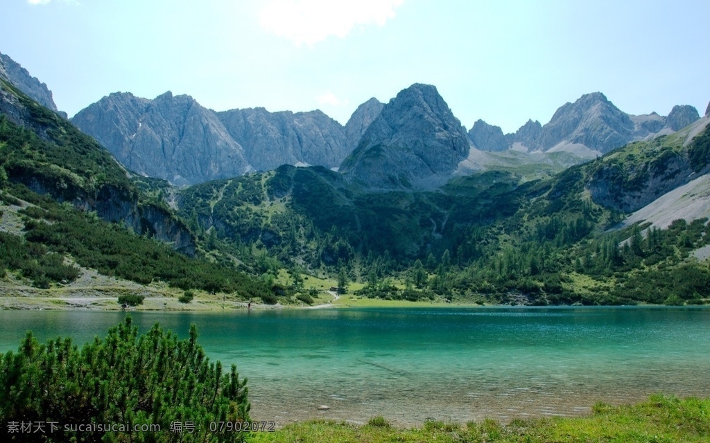 森林 树木 绿色 蓝色 湖畔 山脉 风景 自然 蓝色的湖畔 自然景观 山水风景
