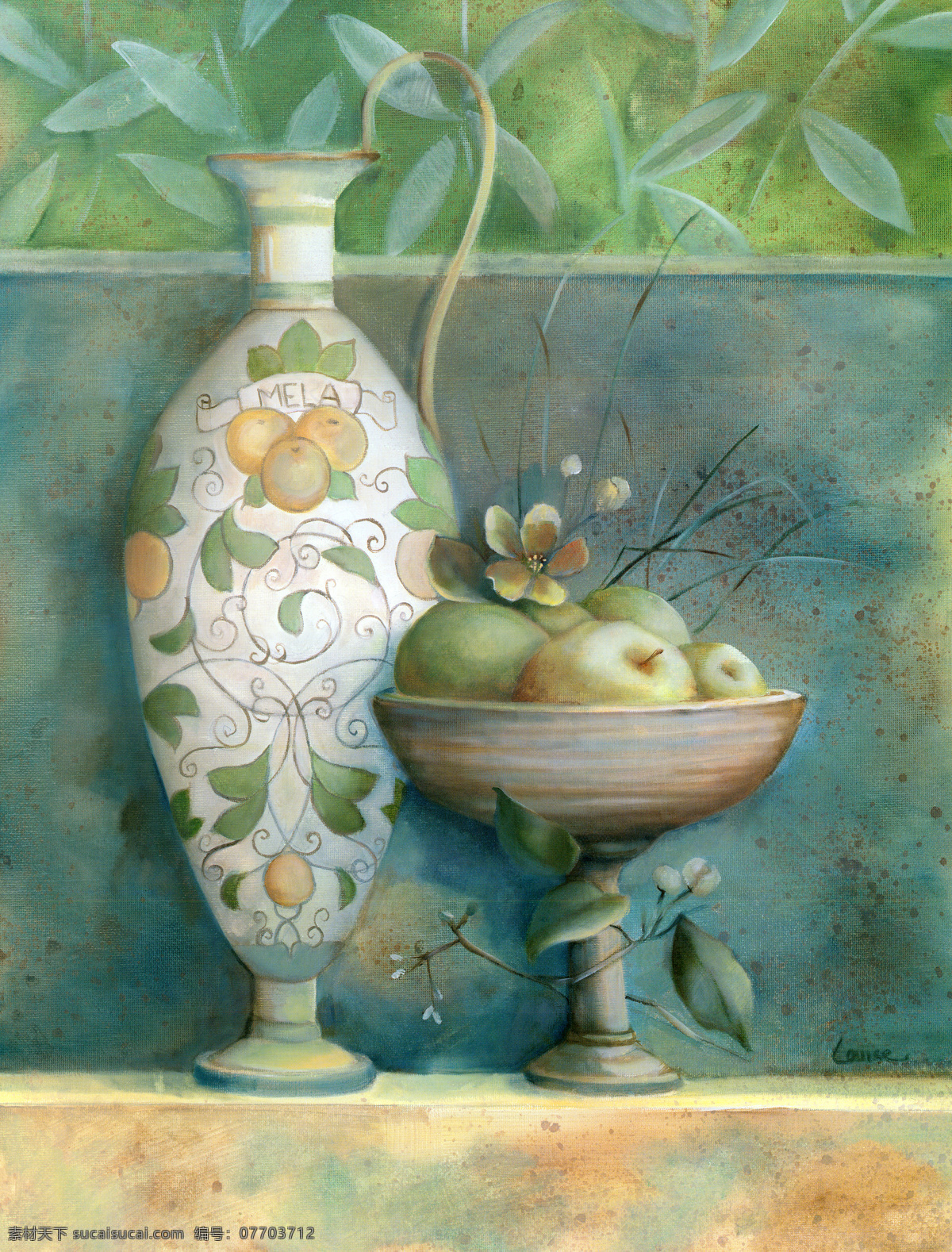 花瓶 水果 油画 绘画 艺术 写生 水墨 花草 画 水墨画 风景 其他艺术 文化艺术 绿色