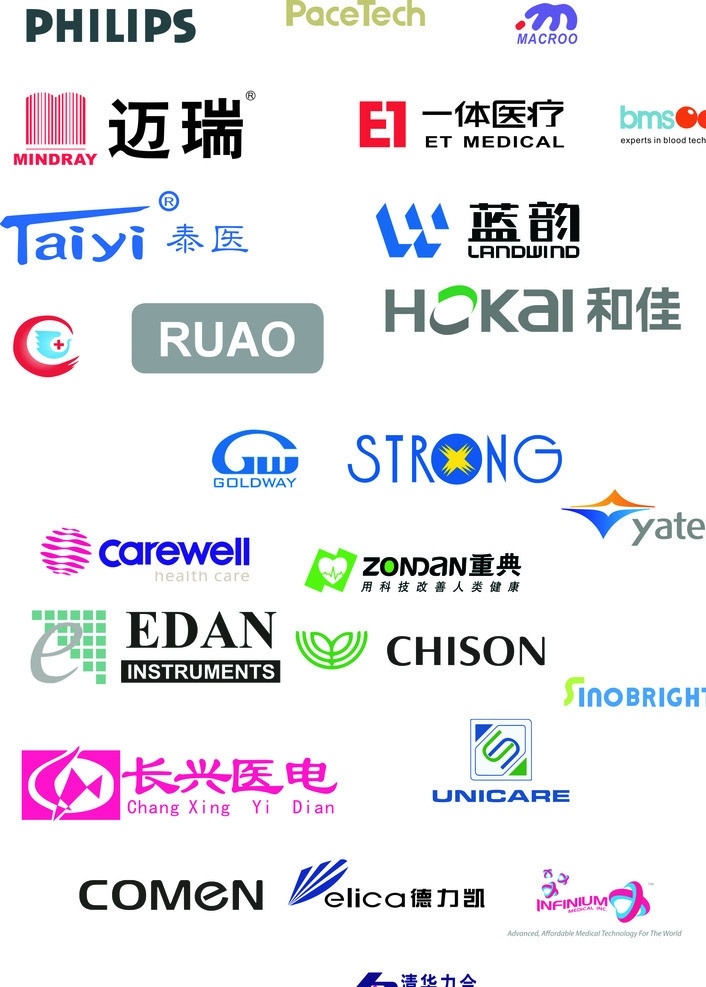 医疗 品牌 logo 矢量 标识 医疗公司标识 迈瑞 蓝韵 philips pacetech macroo 一体医疗 泰医 和佳 ruao goldway 金科 威 strong carewell 重典 yateks 长兴医电 unicare comen 科曼 德力凯 清华 力 合 takasaki sinobright infinum edan 企业 标志 标识标志图标