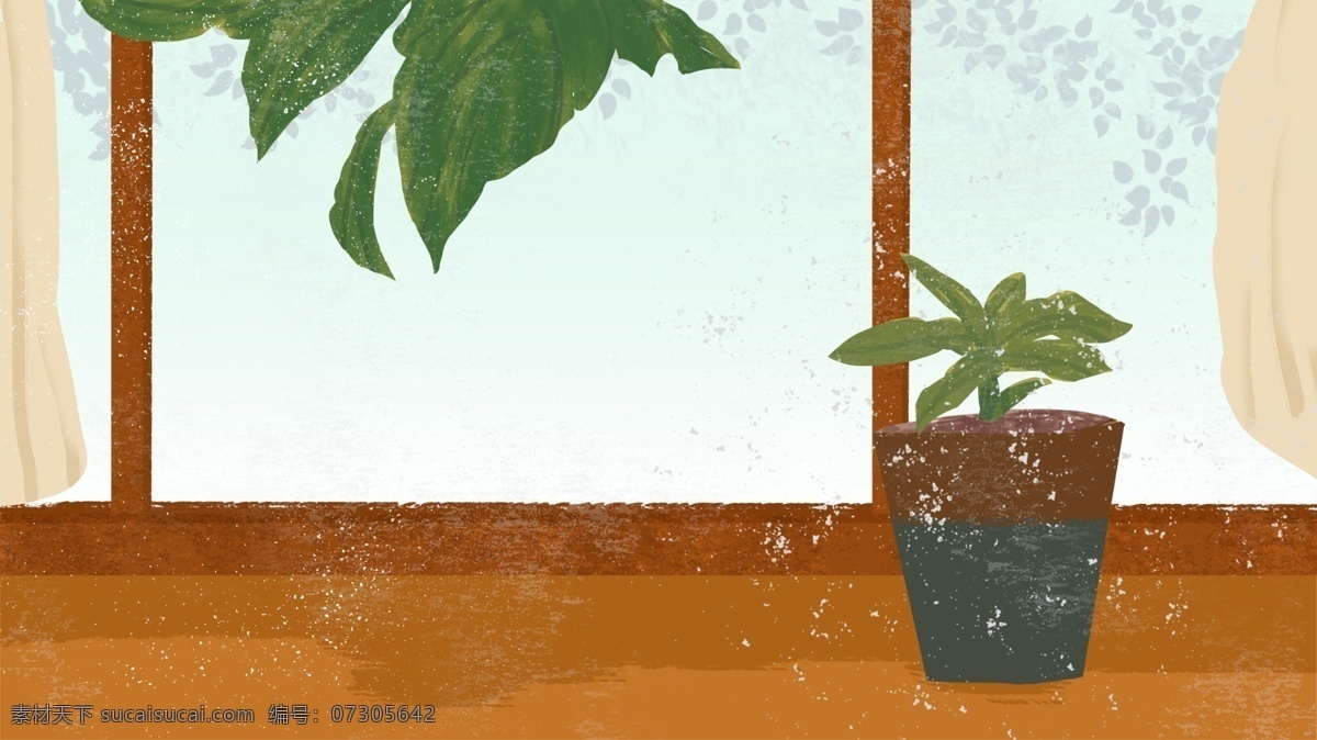 彩绘 创意 客厅 家居 插画 背景 家居背景 清新背景 创意背景 卡通素材 创意插画 盆栽 背景设计 banner