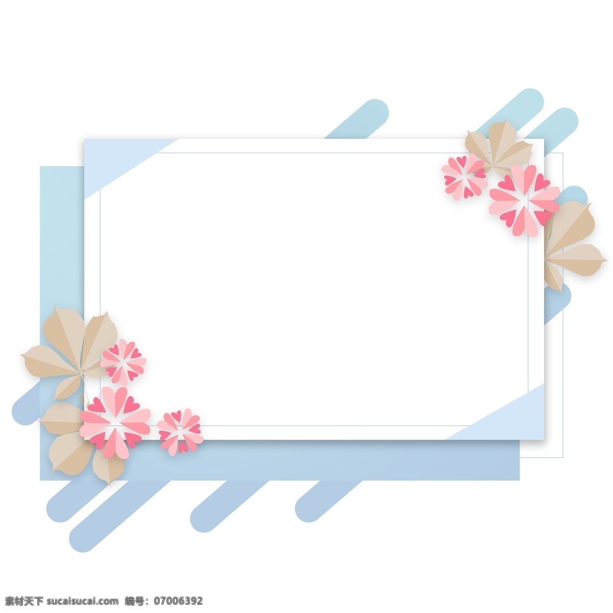 蓝色 手绘 折纸 花卉 植物 卡通 边框 对话框 清新