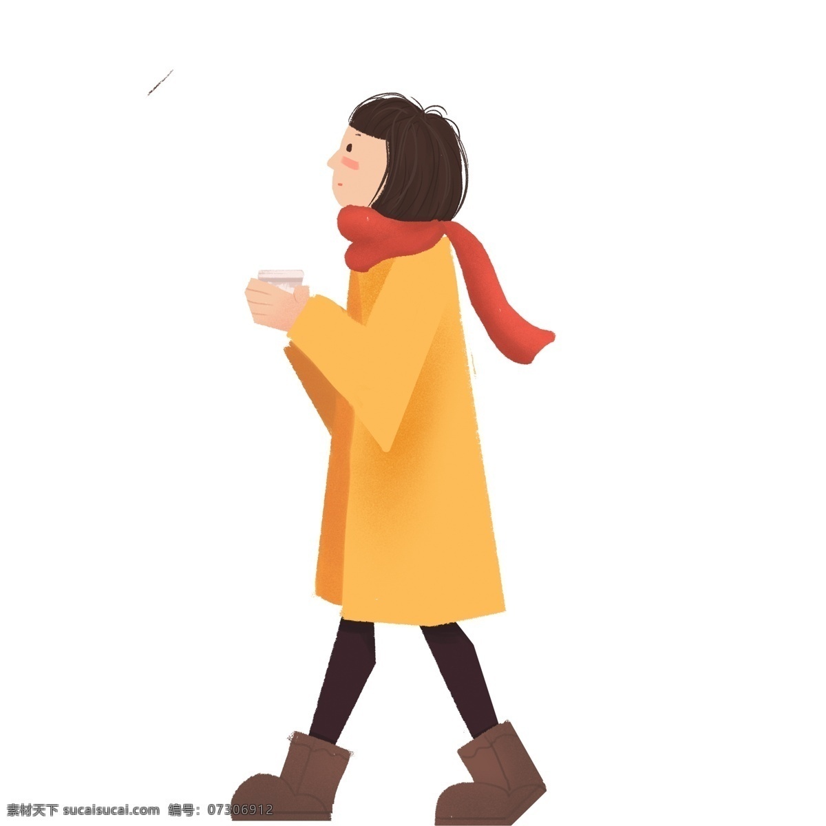 彩绘 冬季 女孩 元素 人物 时尚女孩 装饰图案 简约 手绘 手绘图案 元素装饰 元素设计