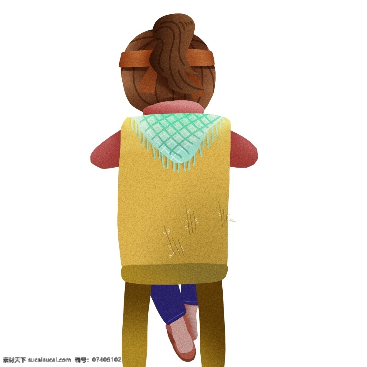 卡通 可爱 坐在 椅子 少女 人物 女孩 背影 插画