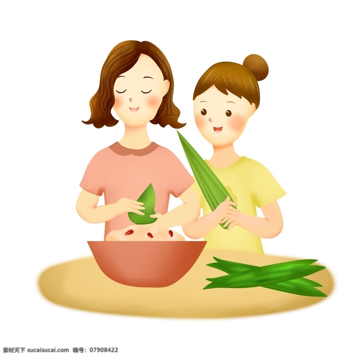 端午节 一起 包 粽子 习俗 包粽子 粽叶 糯米 红枣 女孩 甜粽子