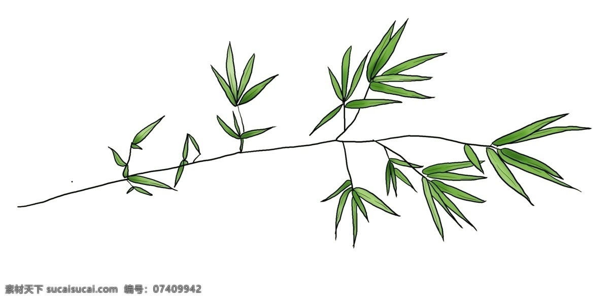 中国 水墨 手绘 竹叶 插画 插图 中国风 传统 墨迹 古风 竹子 江南 植物 清新 淡彩 绿色