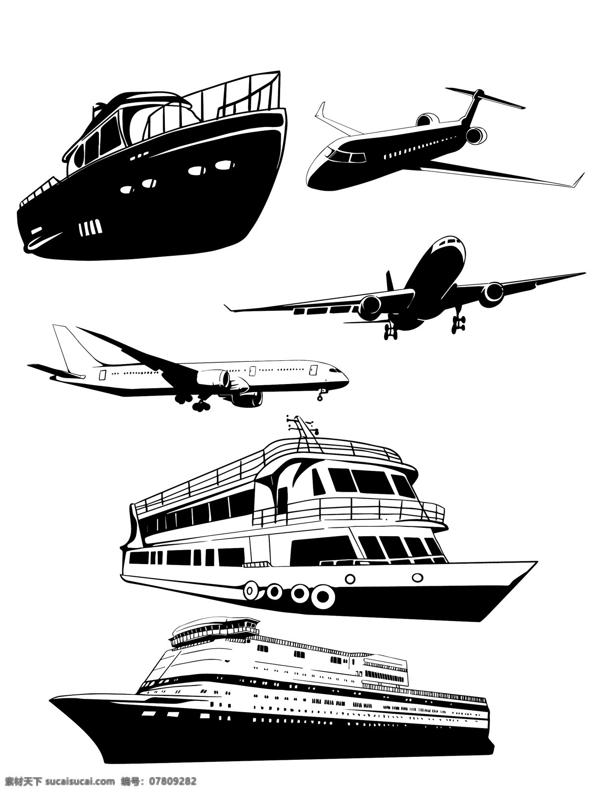飞机 轮船素描图 轮船 线条 素描 矢量图 现代科技 交通工具