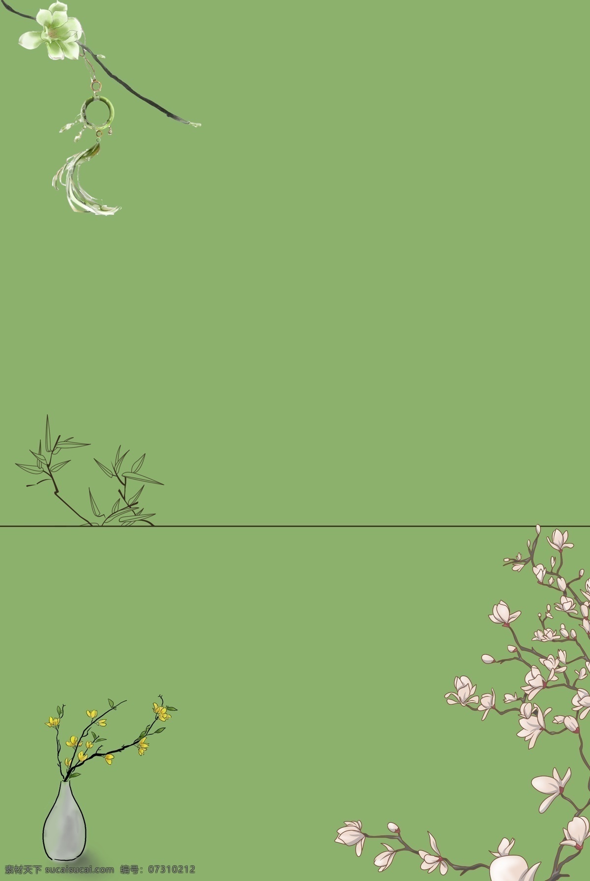 复古 素雅 花卉 海报 背景 图 背景图 绿色 竹子 分割线 中国