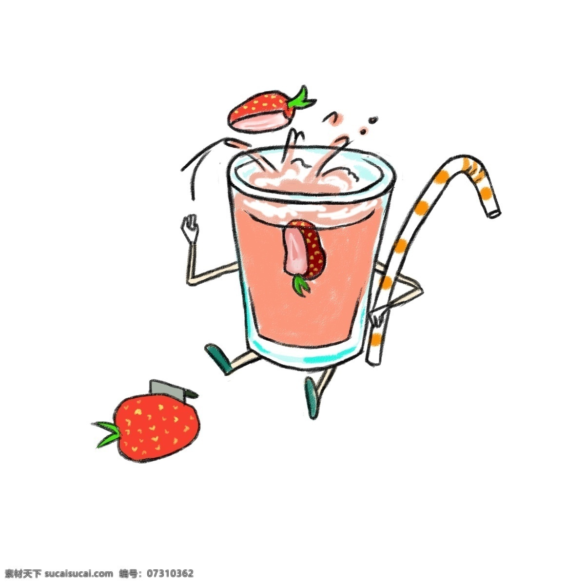 草莓果汁 夏日 凉爽 简洁 卡通 可爱 美食