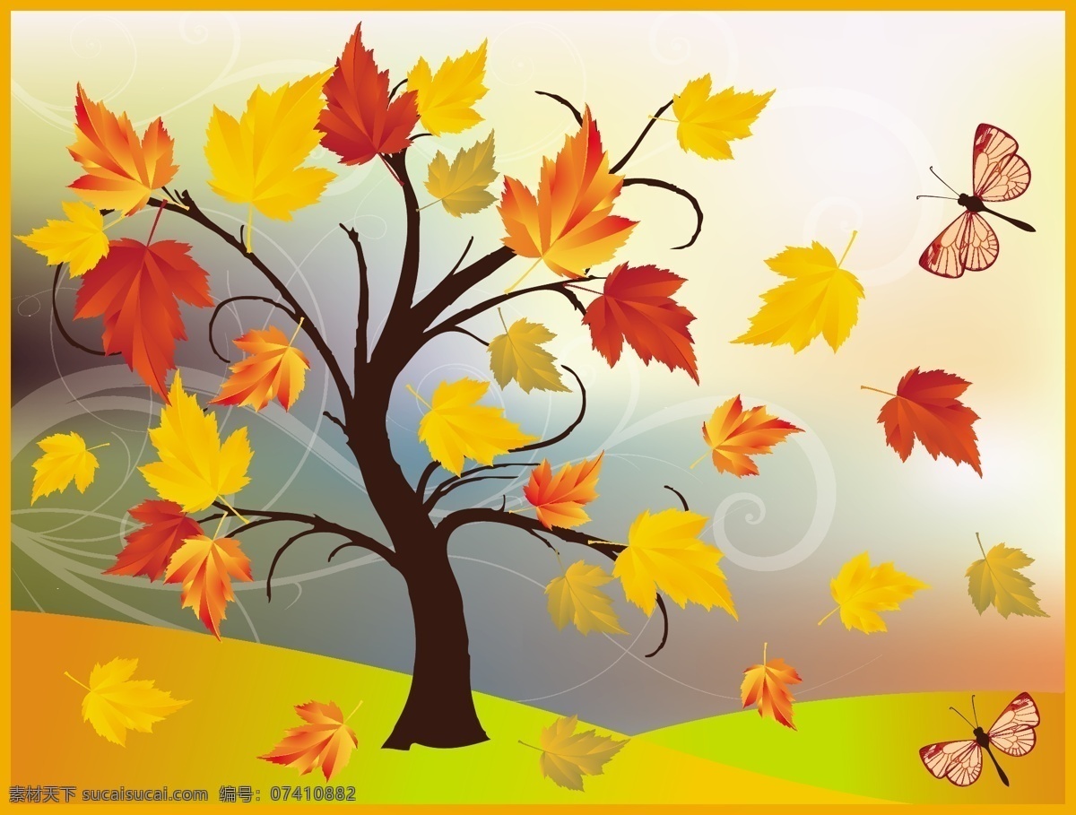 秋天 树 叠加 矢量素材 树木 椭圆 矢量图 其他矢量图